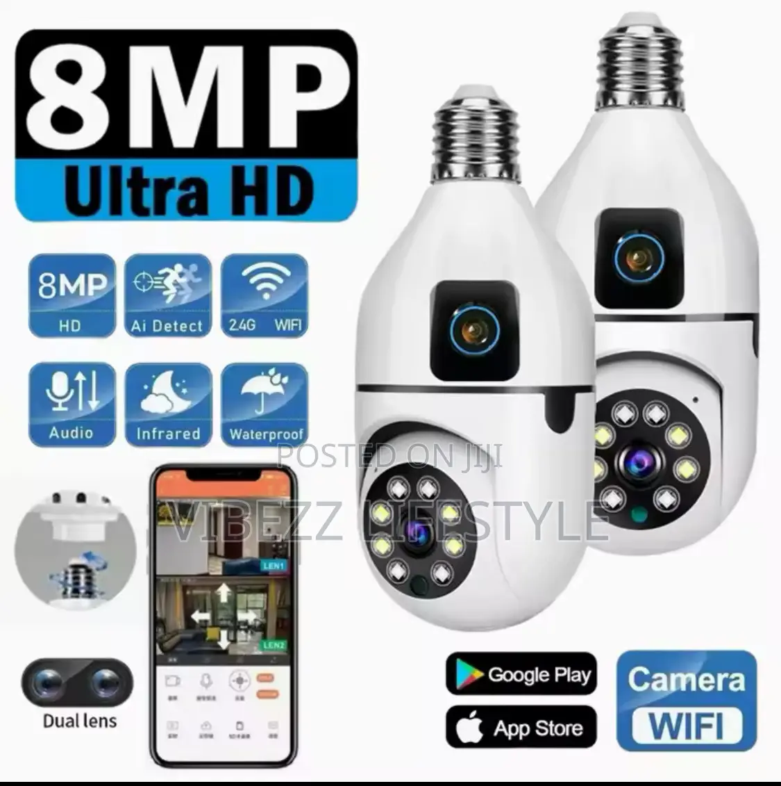 Bulb Security Camera - በቀላሉ የሚገጠም (Easy to Install) 8mp Wifi Cam