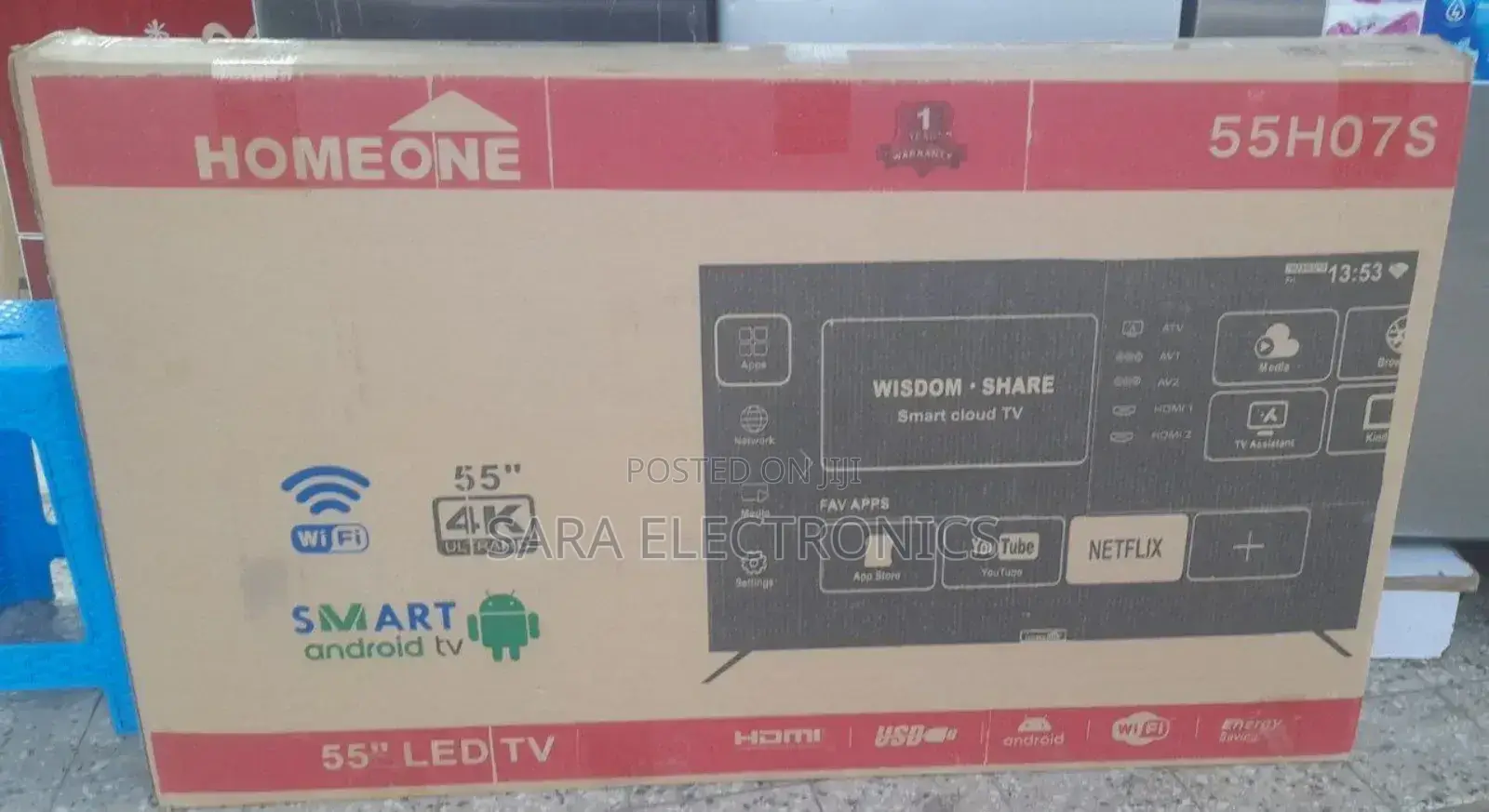 HOME ONE 55" Smart Android TV – Ultra HD, Wifi, Youtube