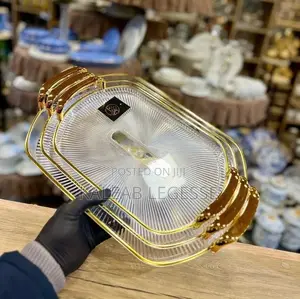  3 Sets Serving Tray With Golden Handle
