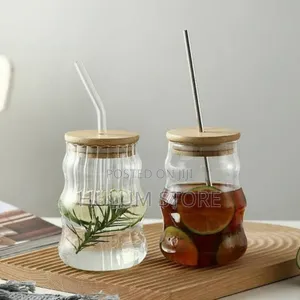 Glass Drinking Mug With Straw