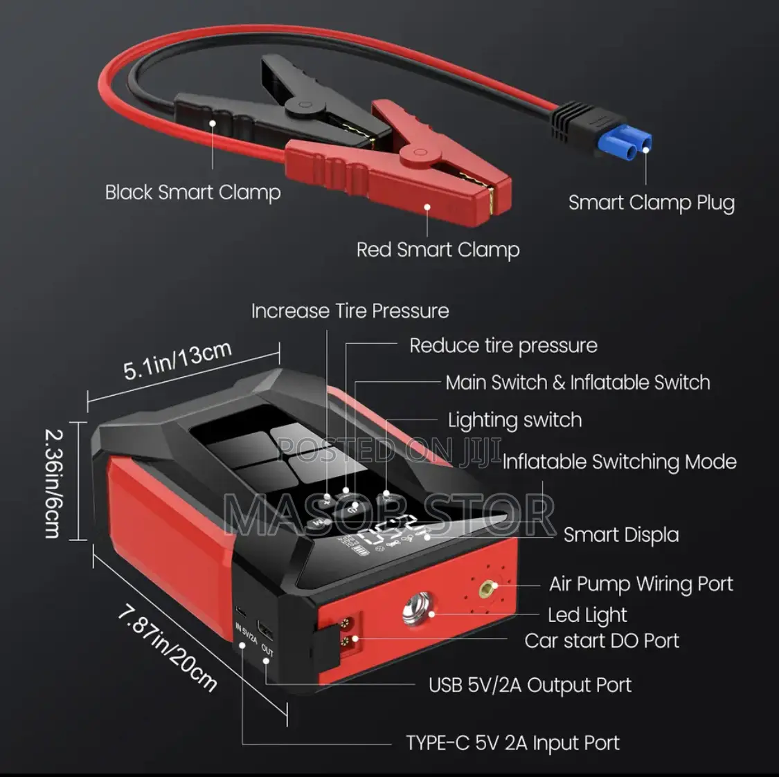 High Power Multifunction Car Jump Starter/ ለመኪና ባትሪ ማስነሻ 12vእና ጎማ መንፊያ