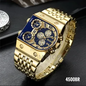 Oulm Auto Date Men Watch Square Gold Quart