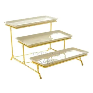 3 Tier Rectangular Serving Platter Stand Set