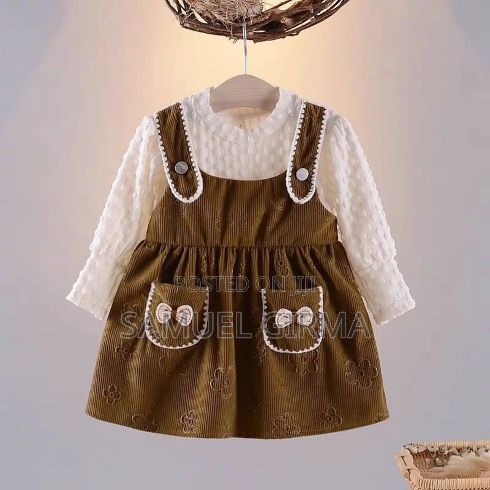 Mk-0564 Toddler Girls Lantern Sleeve Bow Decor Pocket Dress