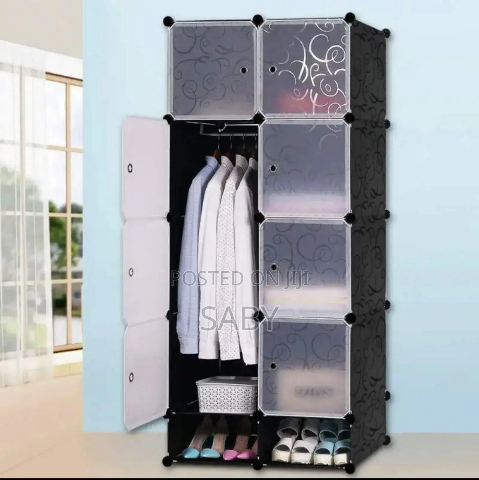 ባለ ሁለት በር Plastic and Metal Plastic Cube Wardrobe