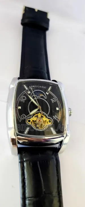 Luxury Black Band by Silver Case Aukulasic Men's Watch