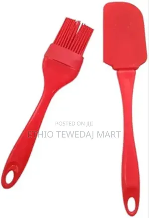 Silicone Cookie Cream Oil Pastry Spatula and Brush Red 2pcs