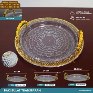 3 Sets Serving Acrylic Tray With Golden Handle