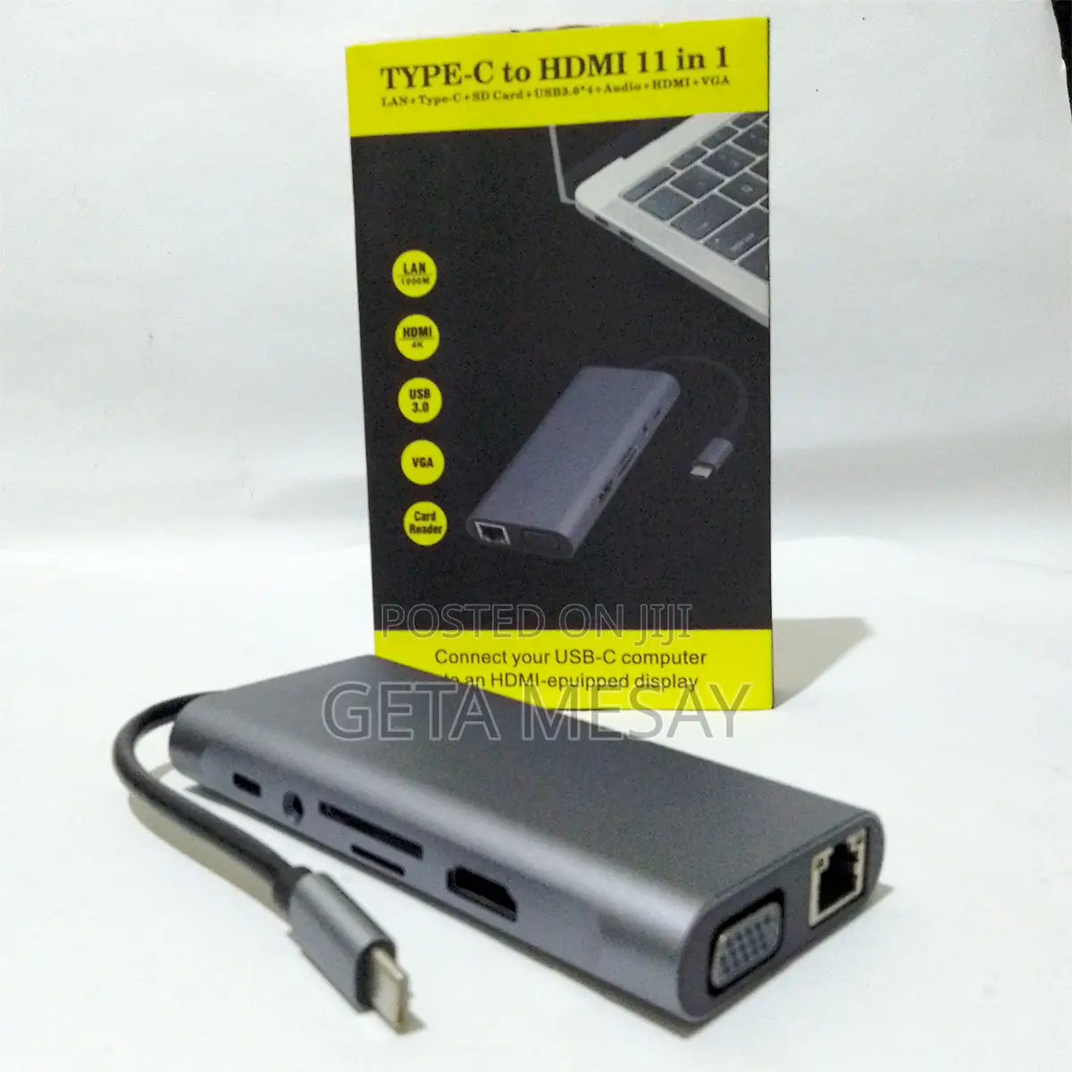 Usb Hub 11-in-1 Vga, Lan, 4 Usb, Sd Card, Hdmi And Type-c Hub