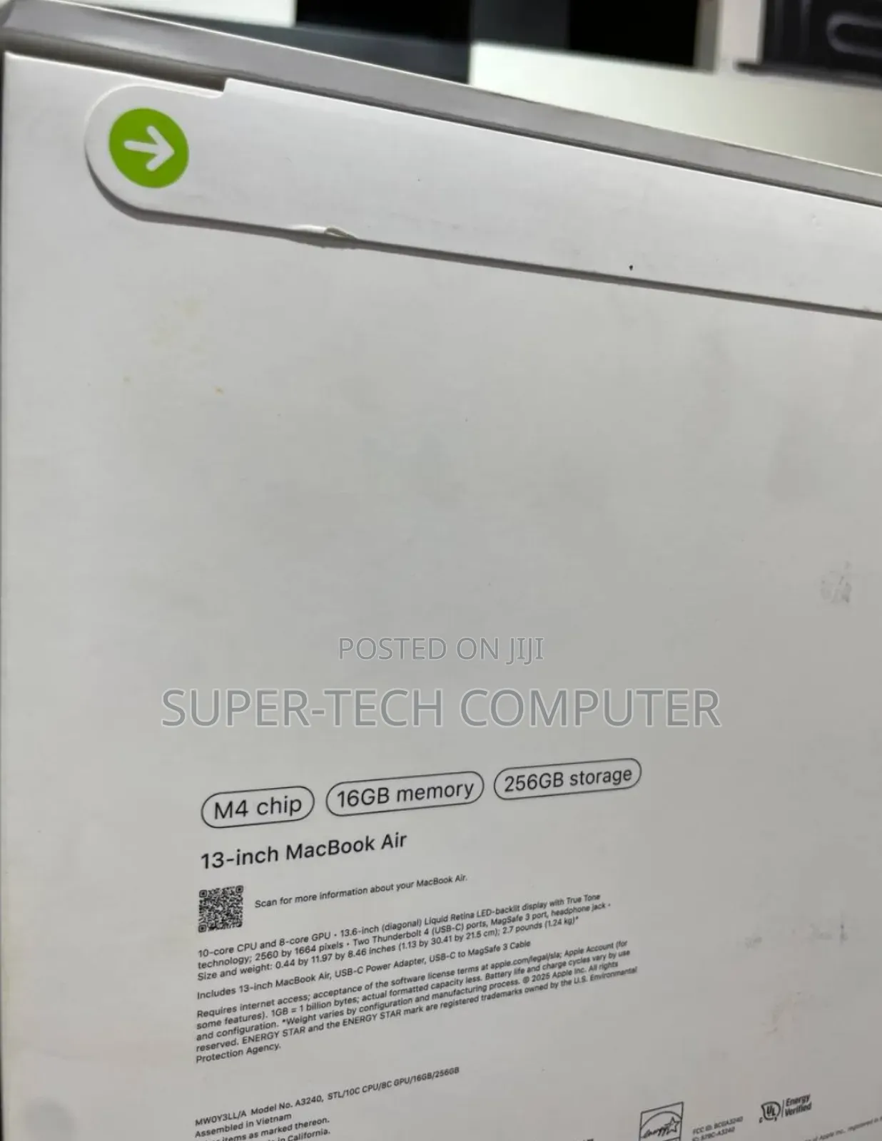 New Laptop Apple MacBook Air 2024 M3 13-Inch 16GB Apple M4 SSD 256GB