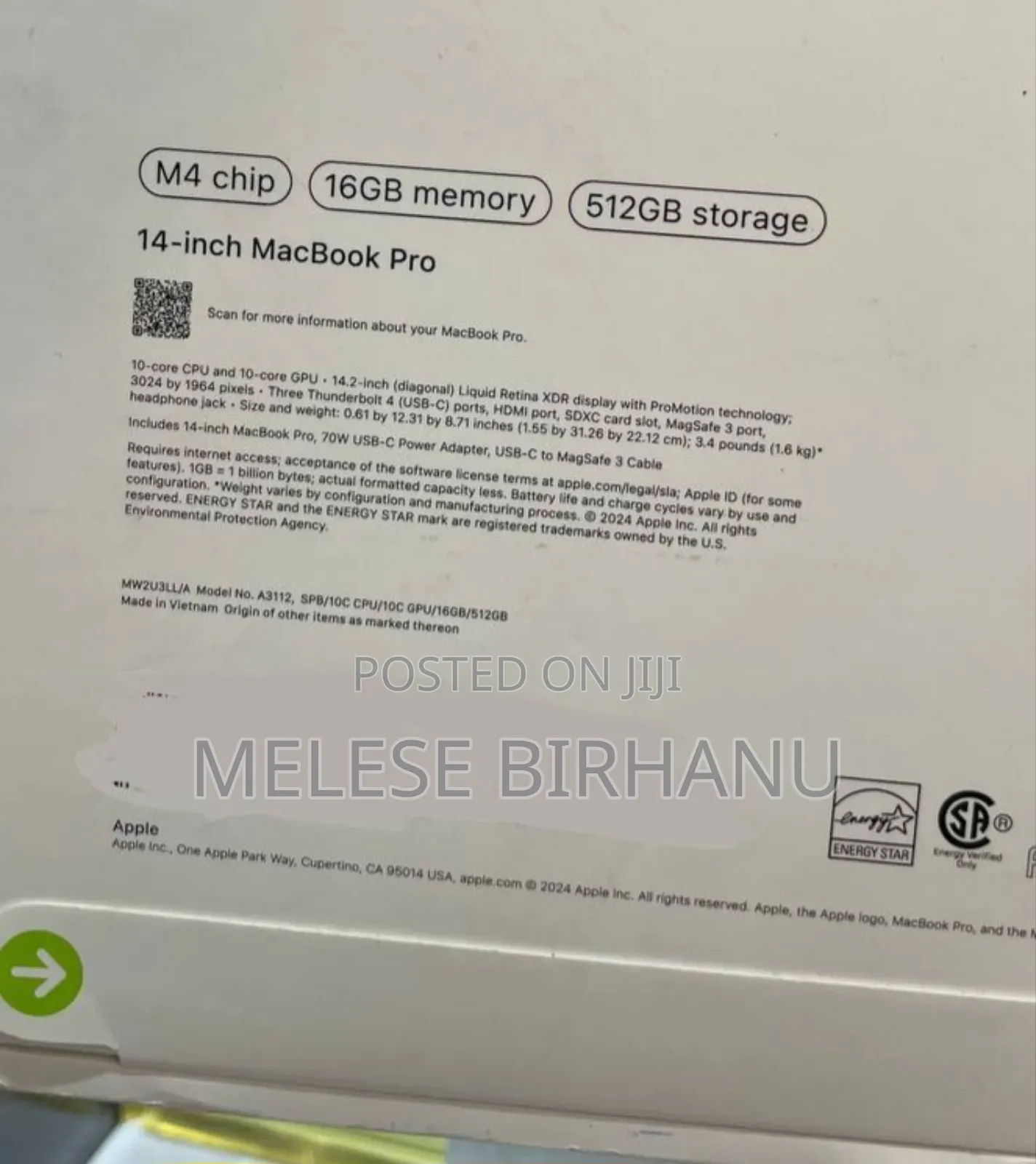 New Laptop Apple MacBook 16GB Apple M4 Pro SSD 512GB