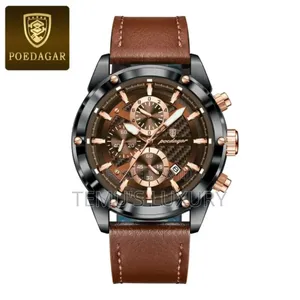 Men Watch Chronograph Leather Wristwatch Waterproof