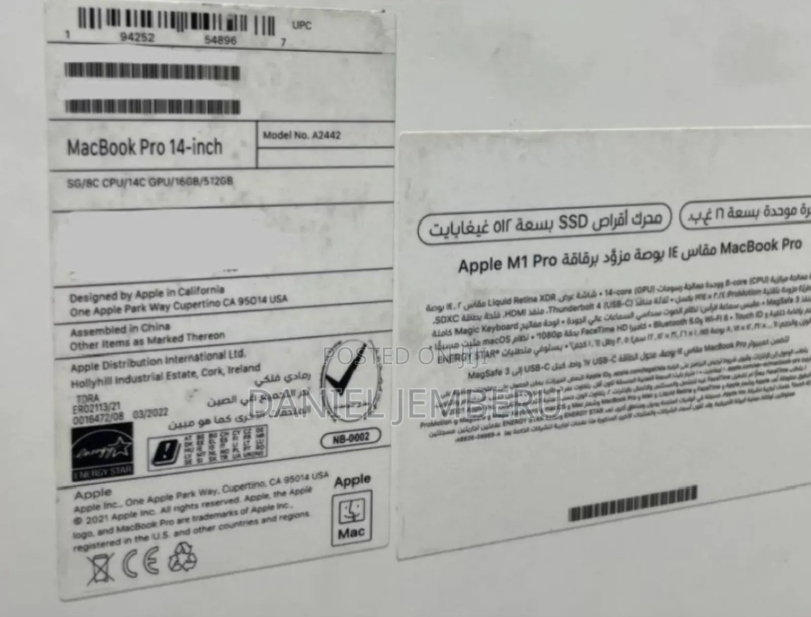 New Laptop Apple MacBook Pro 2021 M1 16GB Apple M1 Pro SSD 512GB