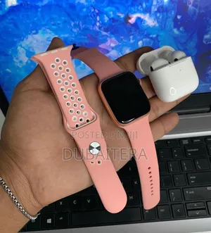 Pink የሴት ስማርት ሰዓት ከairpods እና 2 STRPS