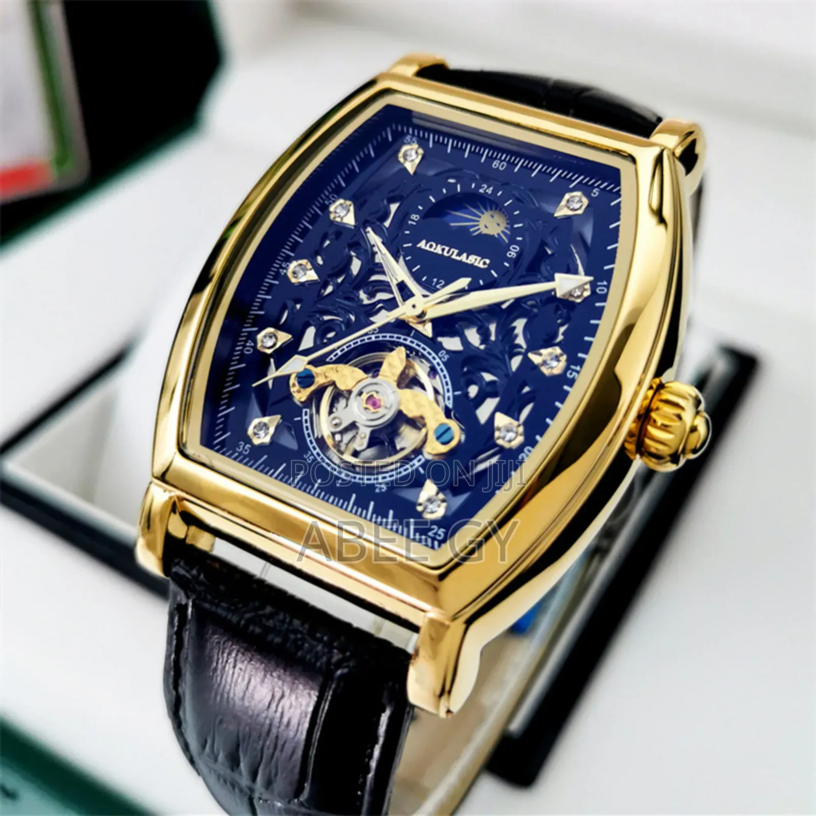 Aokulasic 116117 Luxury Moon Phase Leather Automatic