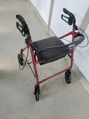 Walker With Seat Wheels,150kg Weight Capacity, Red,1count
