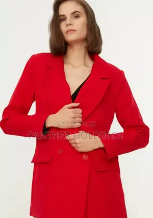Elizeh Red Blazer Double Breasted W Shoulder Pads Pantsuit