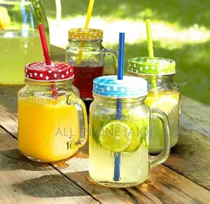 Vintage Mason Glass Drinking Jar With Straw