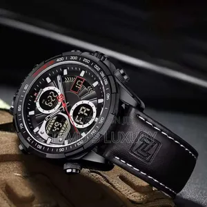 Naviforce Men Analog Digital Chronograph Leather Strap Watch