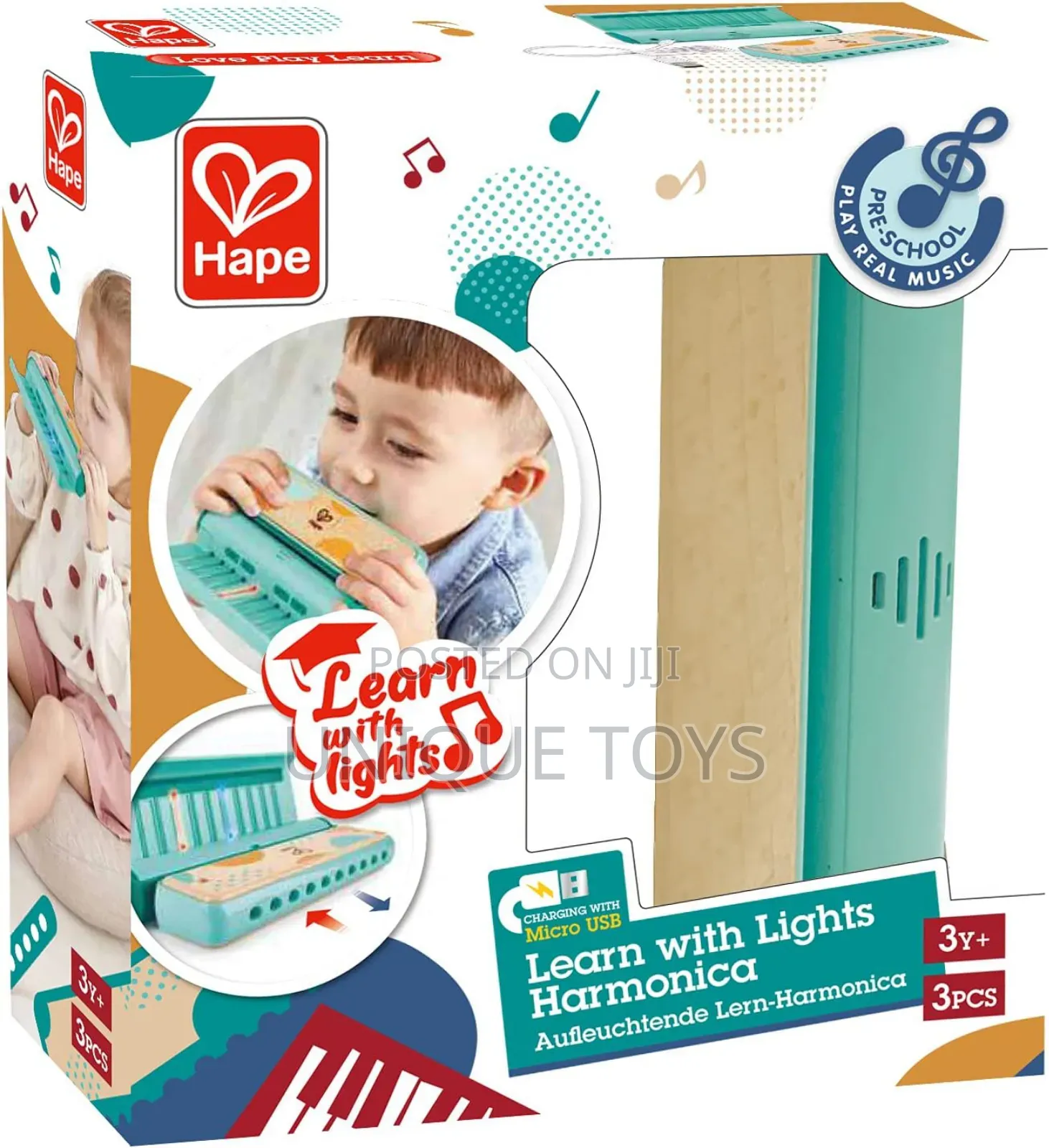 Wooden Unique Learn With Lights Harmonica