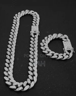 2 Sets Silver Necklace and Bracelet Iced Chain for Men