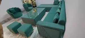 Dark Green U Shaped Sofa With Table