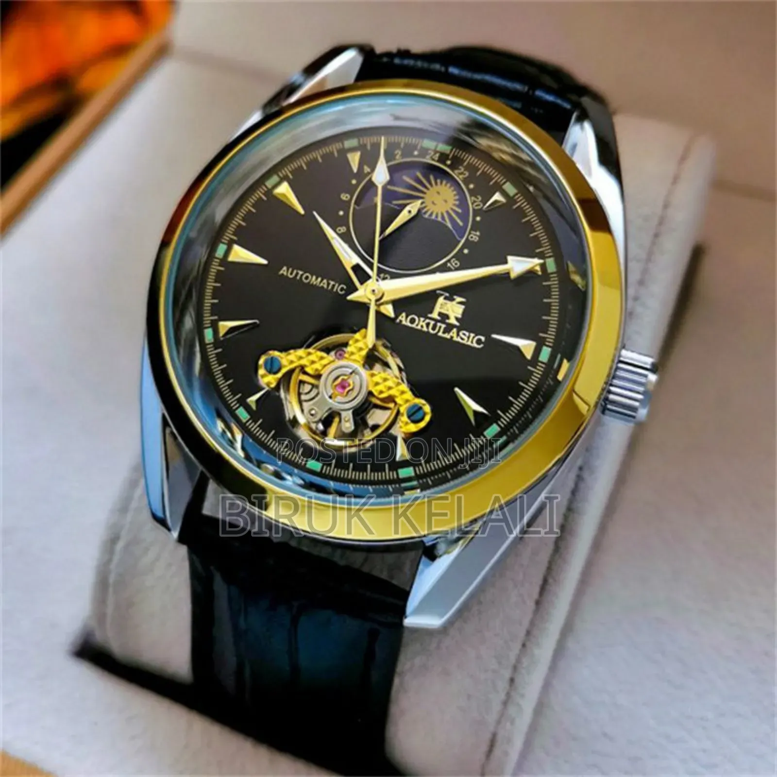 Aokulasic Men's Hollow Leather Automatic Luxury Watch