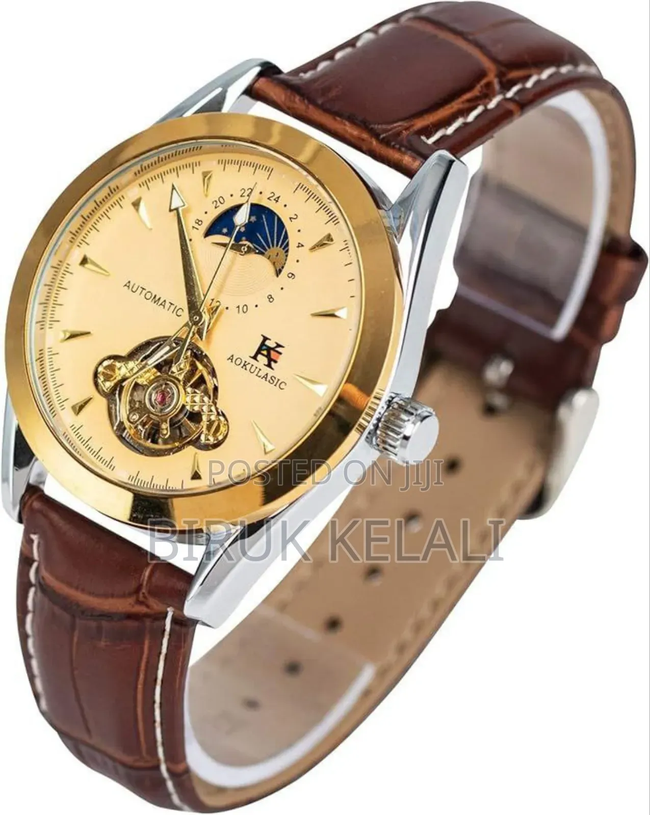 Aokulasic Men's Hollow Leather Automatic Luxury Watch