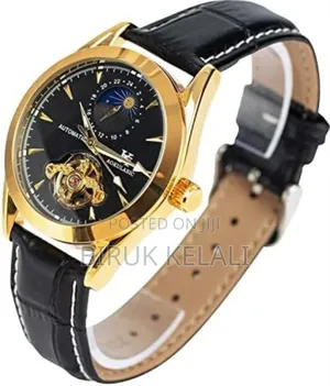 Aokulasic Men's Hollow Leather Automatic Luxury Watch