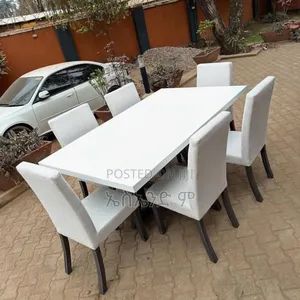 White Leather Dining Table 6 Person