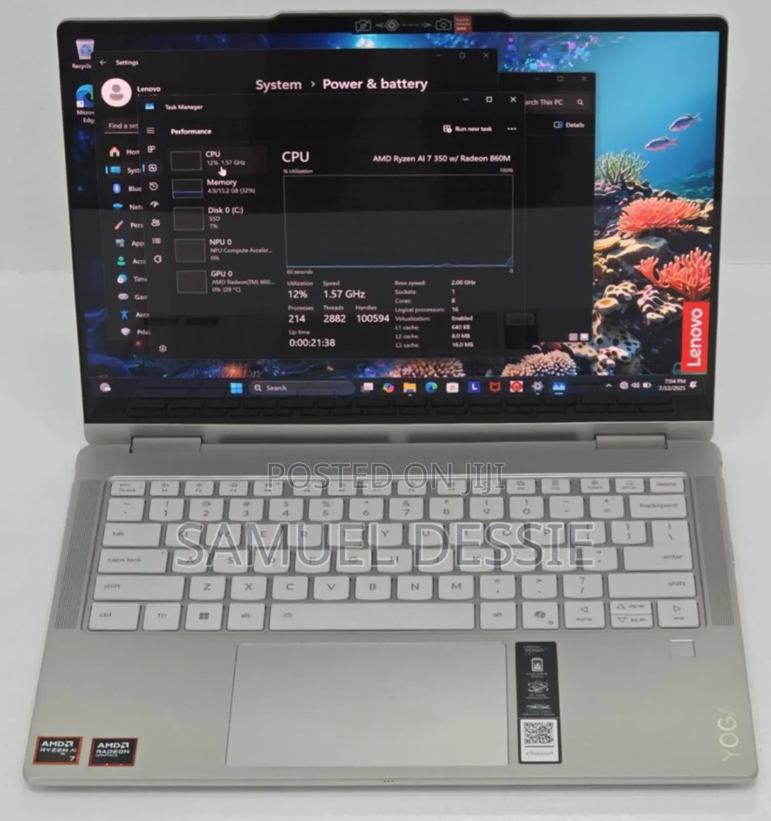 New Laptop Lenovo Yoga 7i 16GB AMD Ryzen 7 SSD 1T