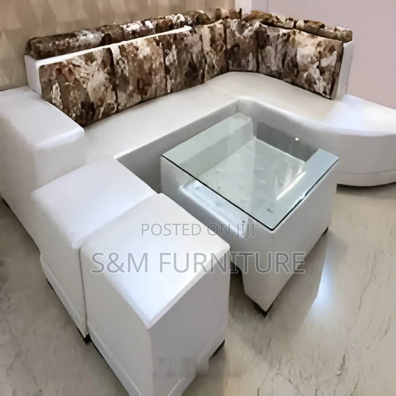 Space Efficient 8 Seater Leather Sofa With Table.