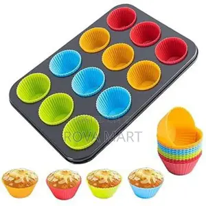 12 Holes Cup + Silicon Baking Molds Muffin Pan