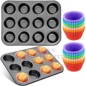 12 Holes Cup + Silicon Baking Molds Muffin Pan