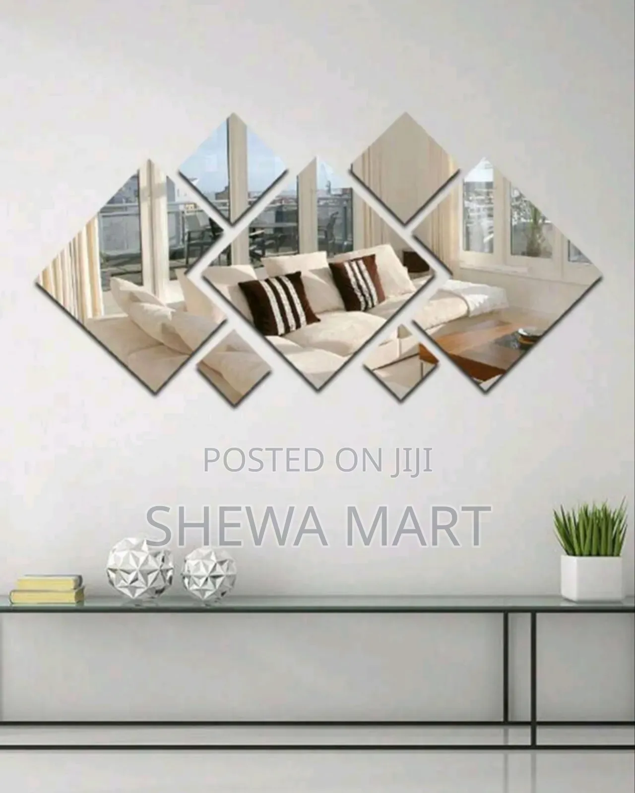 7pcs Rhombus Combination Mirror Wall Stickers, Small, Medium