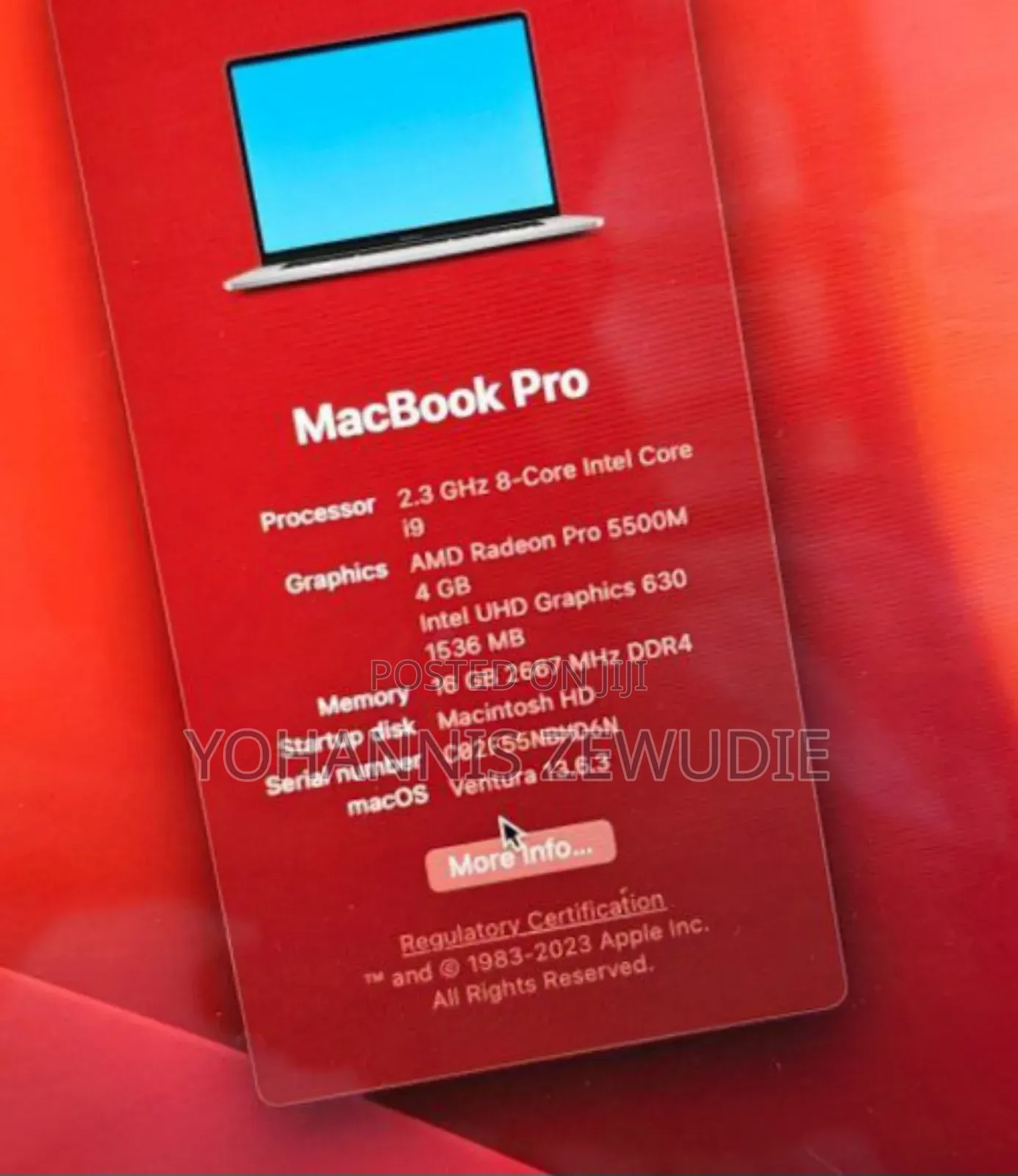 New Laptop Apple MacBook Pro 2019 16GB Intel Core I9 SSD 1T