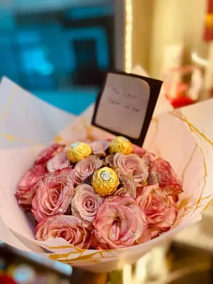 Pink Flower Gift With Chocolate