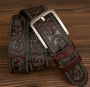 Men's Vintage Genuine Leather Belt With Alloy Buckle - Elegant Carved
