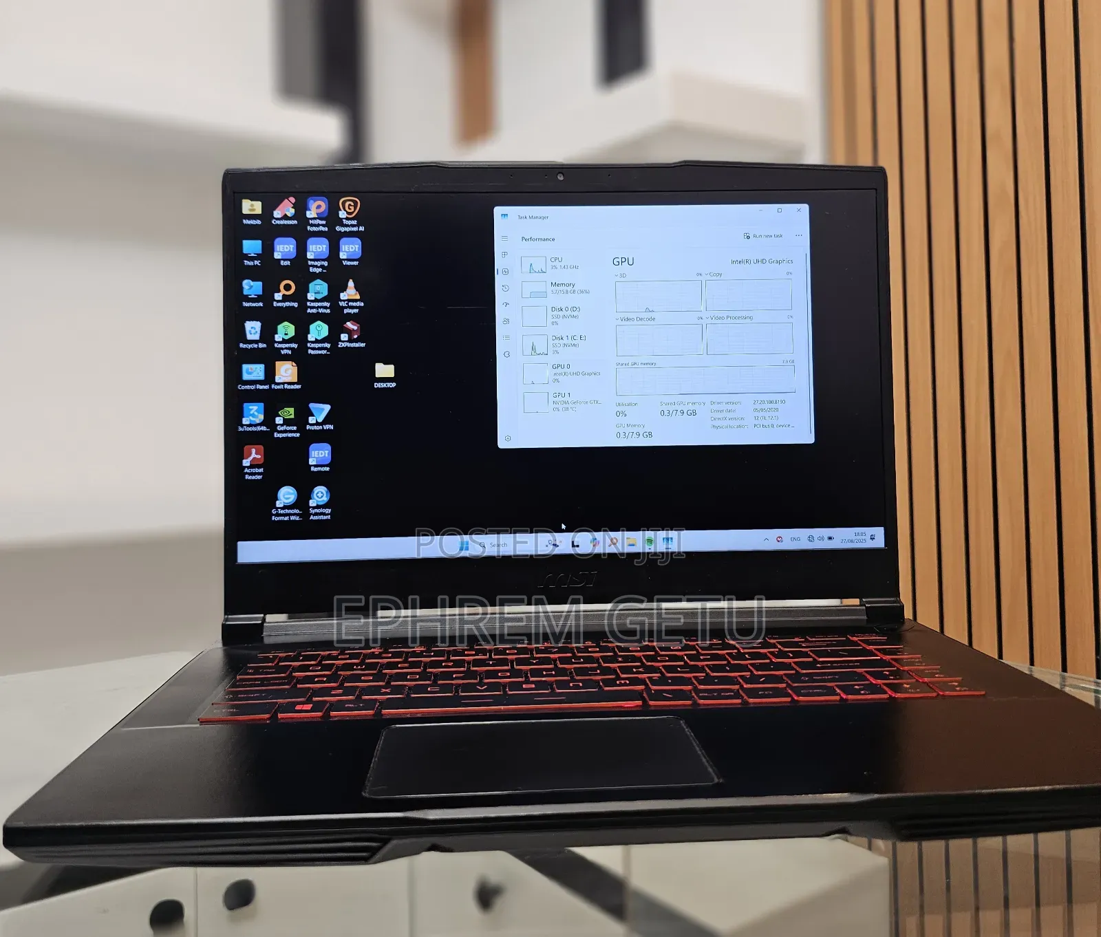 New Laptop MSI GF63 16GB Intel Core I7 SSD 1T