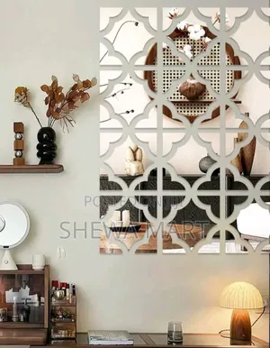 Square Mirror Wall Sticker, Floral Pattern Acrylic Decorative Wall