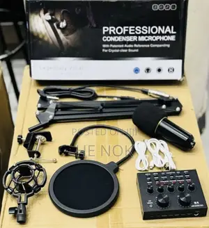 Condenser Microphone Bundle With V8 Sound Card