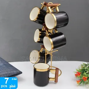 6set Ceramic Mugs With Golden Stand