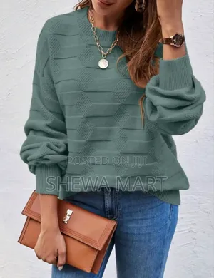 Calvaya Solid Color Crew Neck Long Sleeve Simple Pullover Sweater, Cas