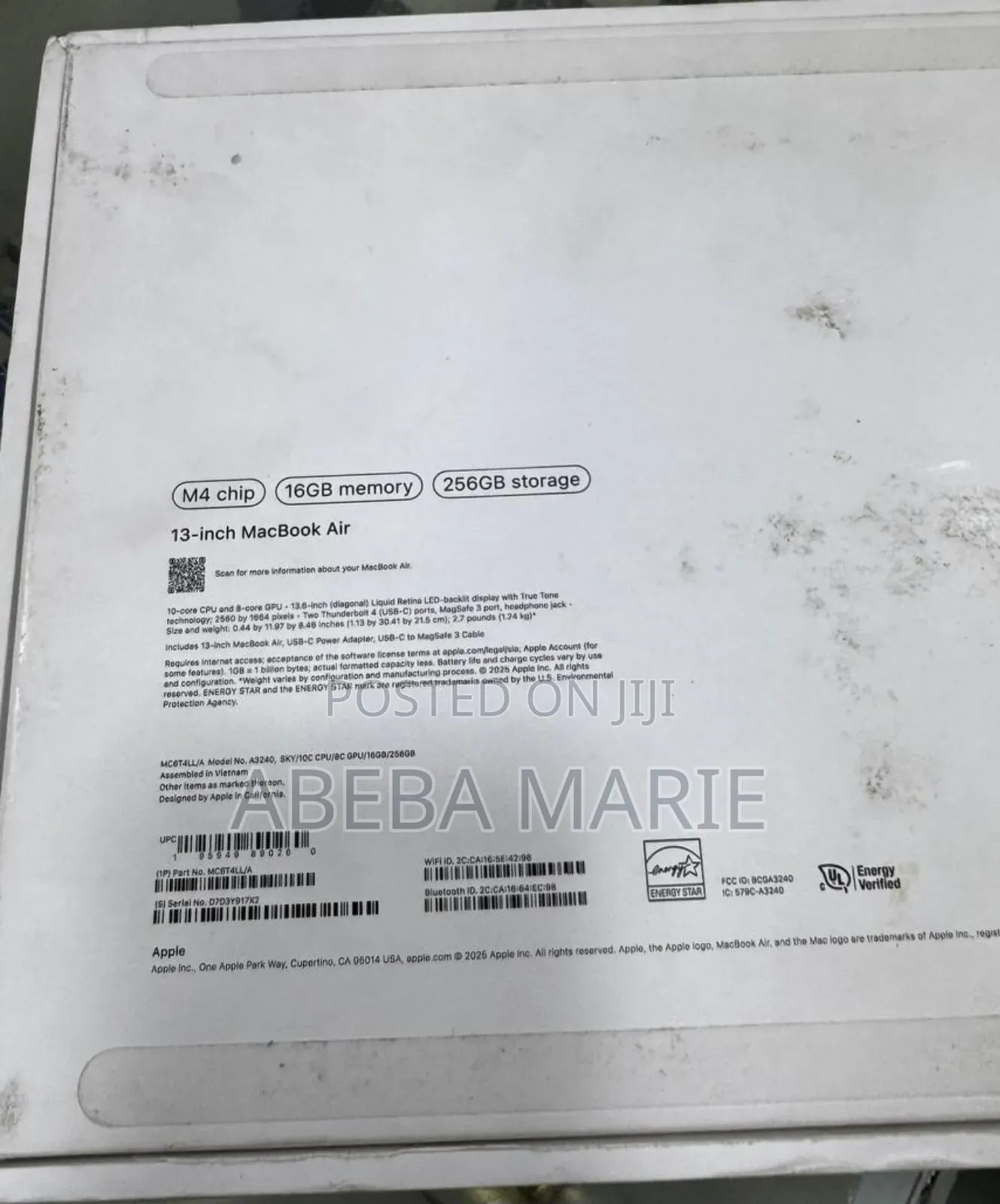 New Laptop Apple MacBook Air 2025 M4 13-Inch 16GB Apple M4 SSD 256GB