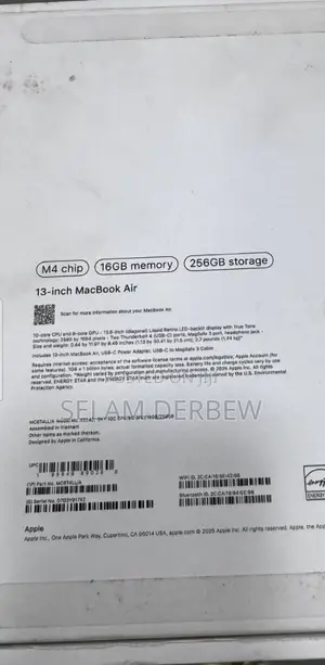 New Laptop Apple MacBook Air 2024 M3 13-Inch 16GB Apple M4 SSD 256GB