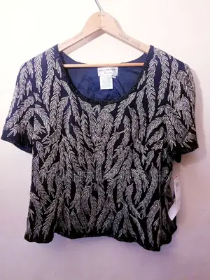 Papell Boutique Womens Top 2x Evening Metallic Embroidered Silk Top