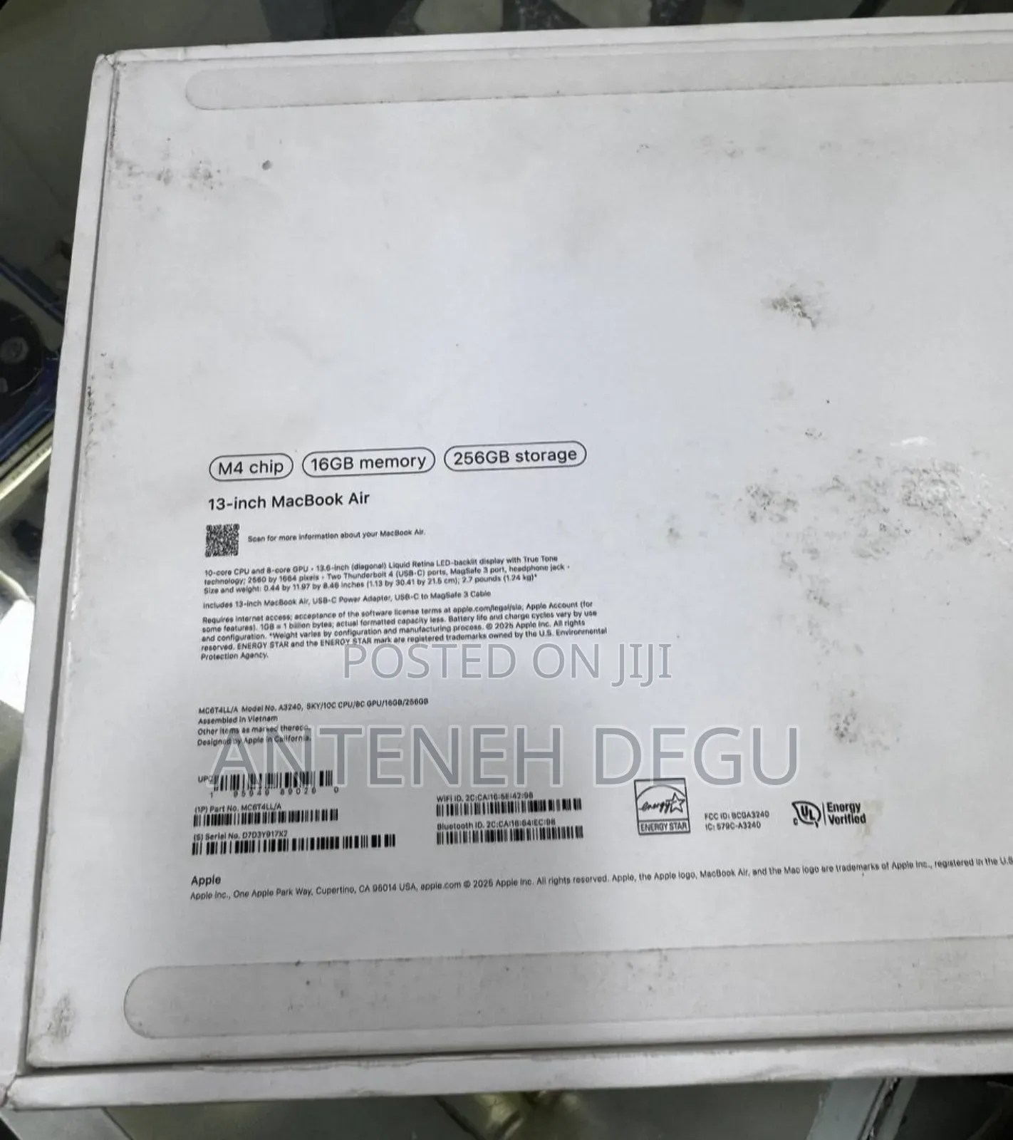 New Laptop Apple MacBook Air 2025 M4 13-Inch 16GB Apple M4 SSD 256GB