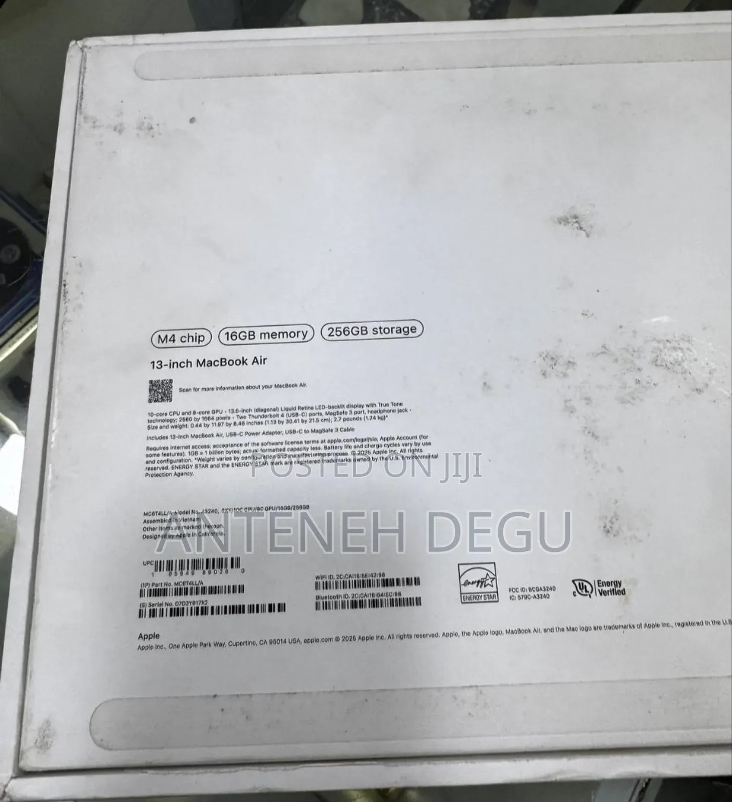 New Laptop Apple MacBook Air 2025 M4 13-Inch 16GB Apple M4 SSD 256GB