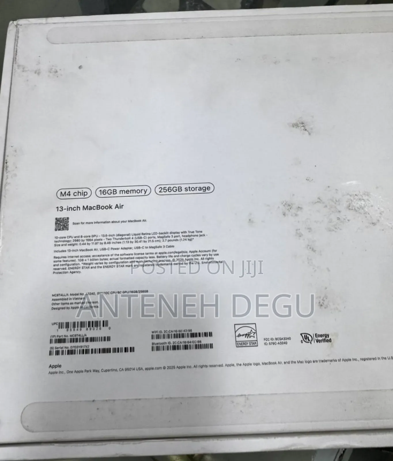 New Laptop Apple MacBook Air 2025 M4 13-Inch 16GB Apple M4 SSD 256GB
