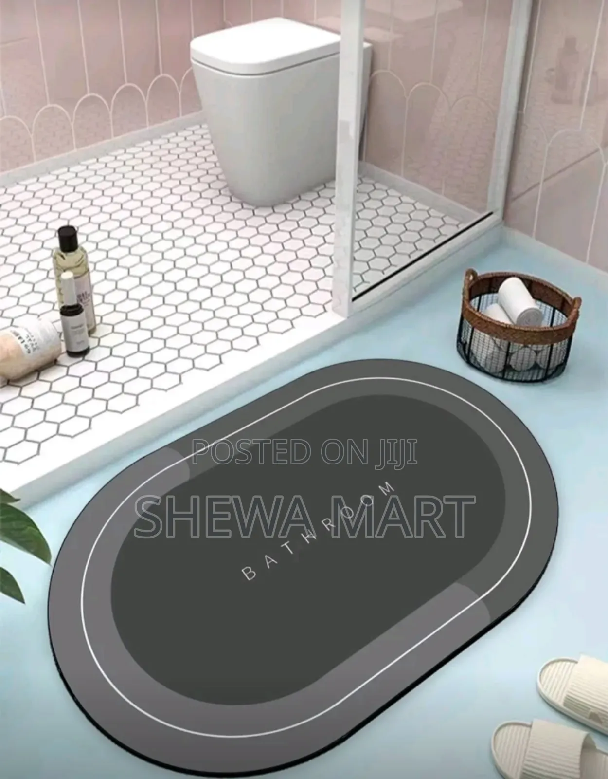 Silicone Bathroom Mat, Letter Design Absorbent Anti-Slip Rug Bathroom